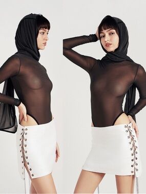 Helena Magdalena Lace Up Eyelet Luxury Mini Skirt S White Cotton Designer